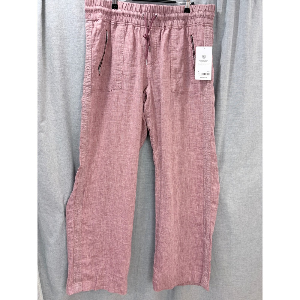 Athleta Cabo Linen Wide Leg Pant Mauve Pink Smocked Waist 18